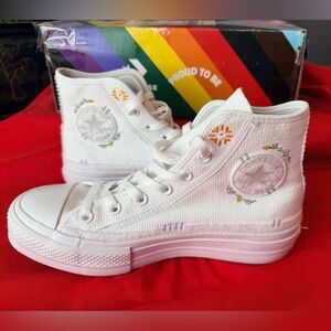Autumn Embroidery Converse White High-Top Sneakers